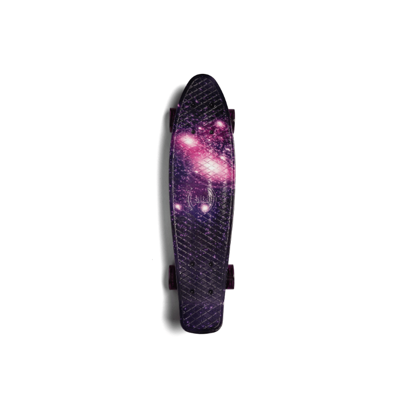 SKITCH® LED+ PURPLE GALAXY Skateboard For Kids And Beginners Mini Cruiser Board Gift Set (LED ON/OFF)