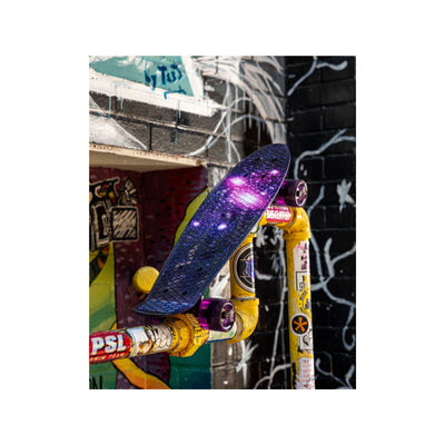 SKITCH® LED+ PURPLE GALAXY Skateboard For Kids And Beginners Mini Cruiser Board Gift Set (LED ON/OFF)