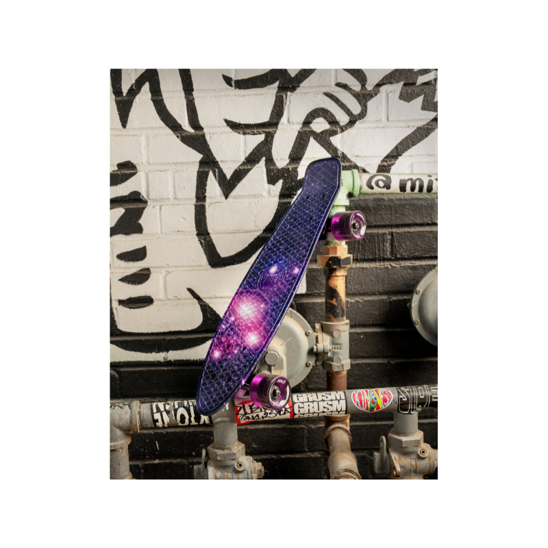 SKITCH® LED+ PURPLE GALAXY Skateboard For Kids And Beginners Mini Cruiser Board Gift Set (LED ON/OFF)