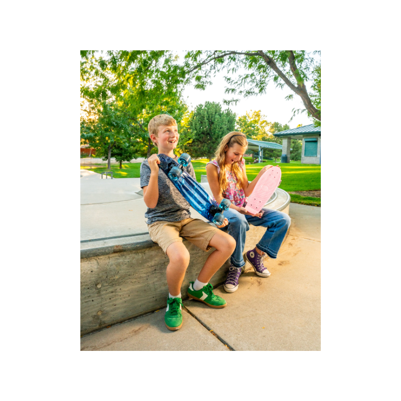 SKITCH® LED+ BLUE GALAXY Skateboard For Kids And Beginners Mini Cruiser Board Gift Set (LED ON/OFF)